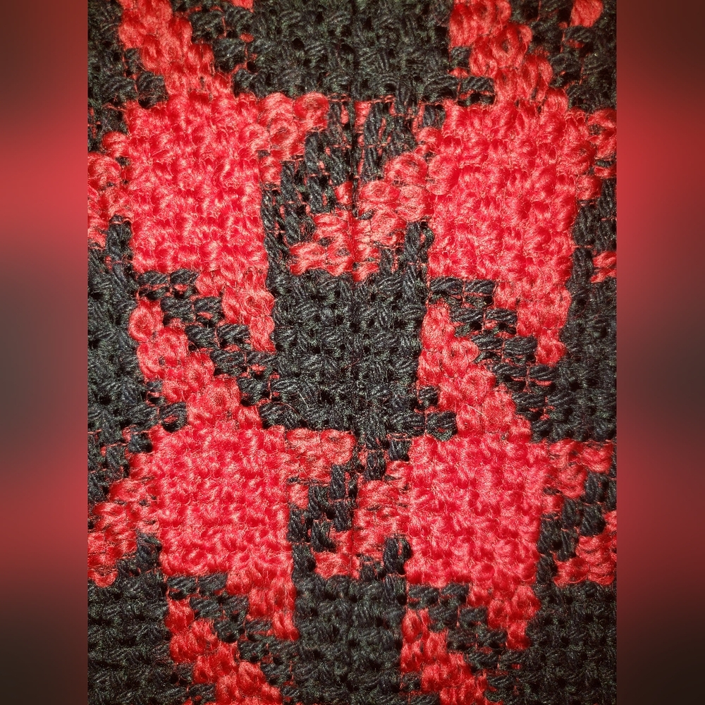 Rare Carlisle red black zipper checkard wool cardigan